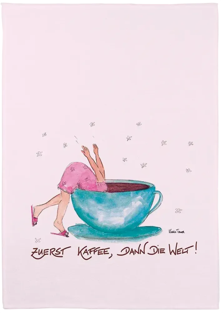 Geschirrtuch "Zuerst Kaffee, dann die Welt"
